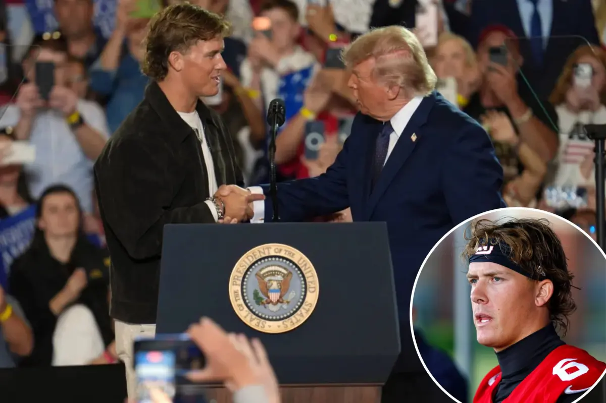 Trump heaps more praise on Giants QB, ‘male model’ Jaxson Dart in fawning interview: ‘He’s a beautiful guy’