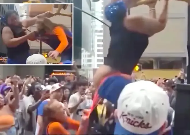 Wild video shows catfight over Knicks parade viewing spot as woman loses pants — then twerks in orange thong