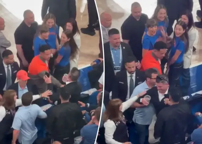 Security stops fan from getting too close to Taylor Swift before Knicks’ epic rally in NBA Finals