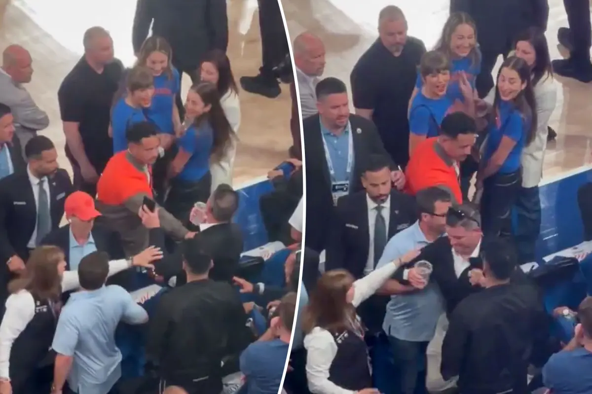 Security stops fan from getting too close to Taylor Swift before Knicks’ epic rally in NBA Finals