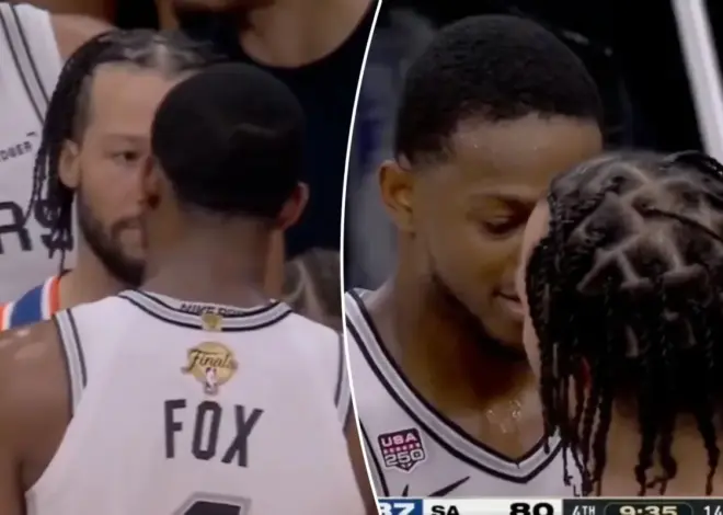 Jalen Brunson gets nose-to-nose with Spurs’ De’Aaron Fox in heated NBA Finals Game 2 scene