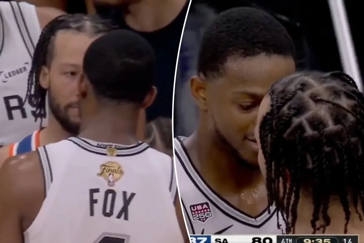 Jalen Brunson gets nose-to-nose with Spurs’ De’Aaron Fox in heated NBA Finals Game 2 scene