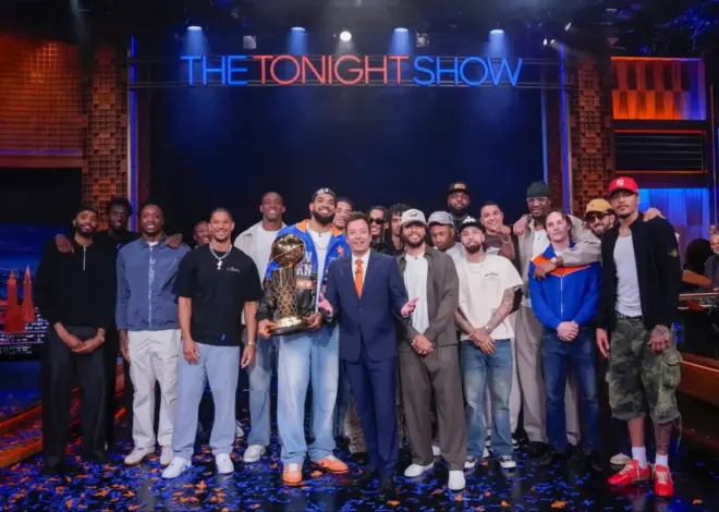 Knicks raise Jimmy Fallon’s lucky shoe to the ‘Tonight Show’ rafters as championship celebration rolls on