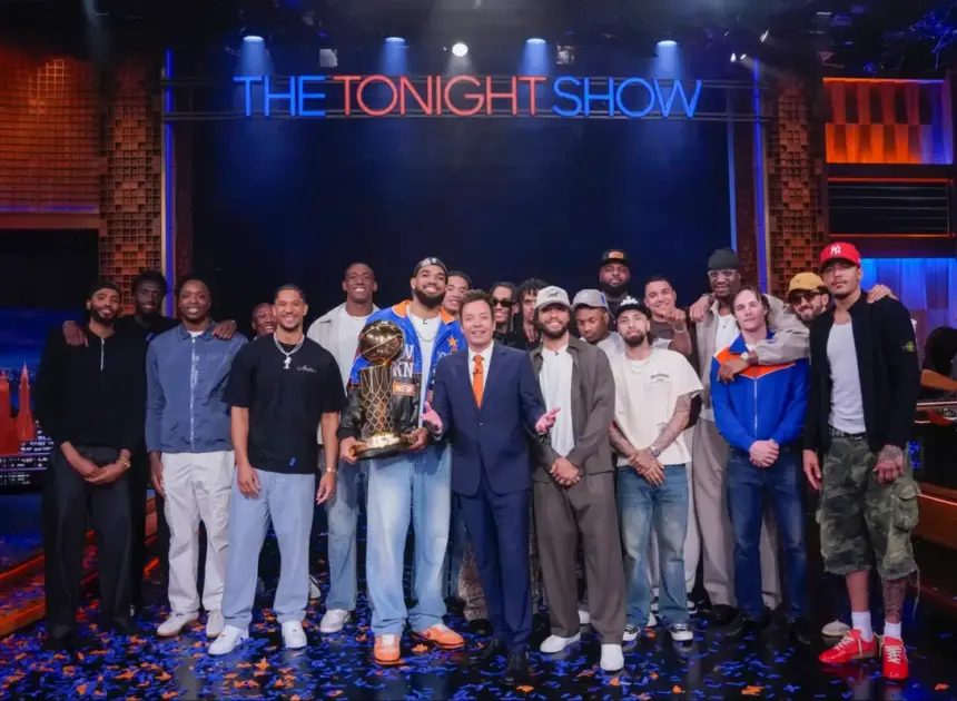 Knicks raise Jimmy Fallon’s lucky shoe to the ‘Tonight Show’ rafters as championship celebration rolls on