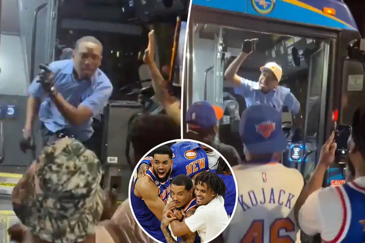 Dancing MTA bus driver joins rowdy celebrations after Knicks’ Finals win in iconic NYC scene