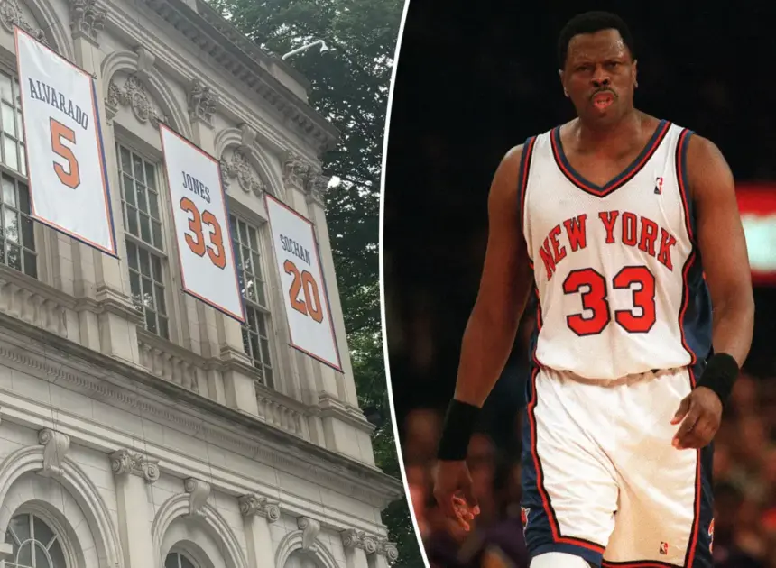 Outrage erupts as Patrick Ewing’s retired No. 33 jersey displayed for little-used Knick at City Hall