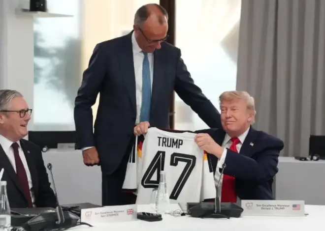 German Chancellor gives Trump a ‘TRUMP 47’ soccer jersey as belated birthday gift at G7 summit