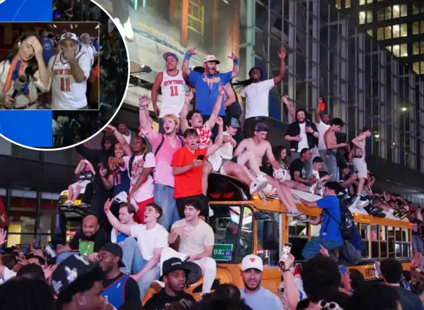 CBS reporter loses it after Knicks fan fires off F-bomb during live report as NYC goes nuts