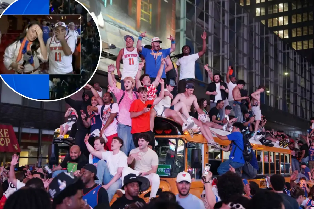 CBS reporter loses it after Knicks fan fires off F-bomb during live report as NYC goes nuts