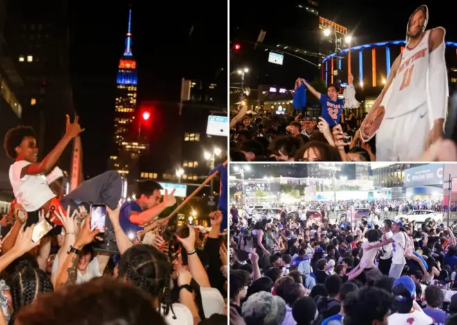 Knicks fans go bonkers in NYC after Game 2 Finals win, celebrate in streets outside MSG: ‘Go New York!’