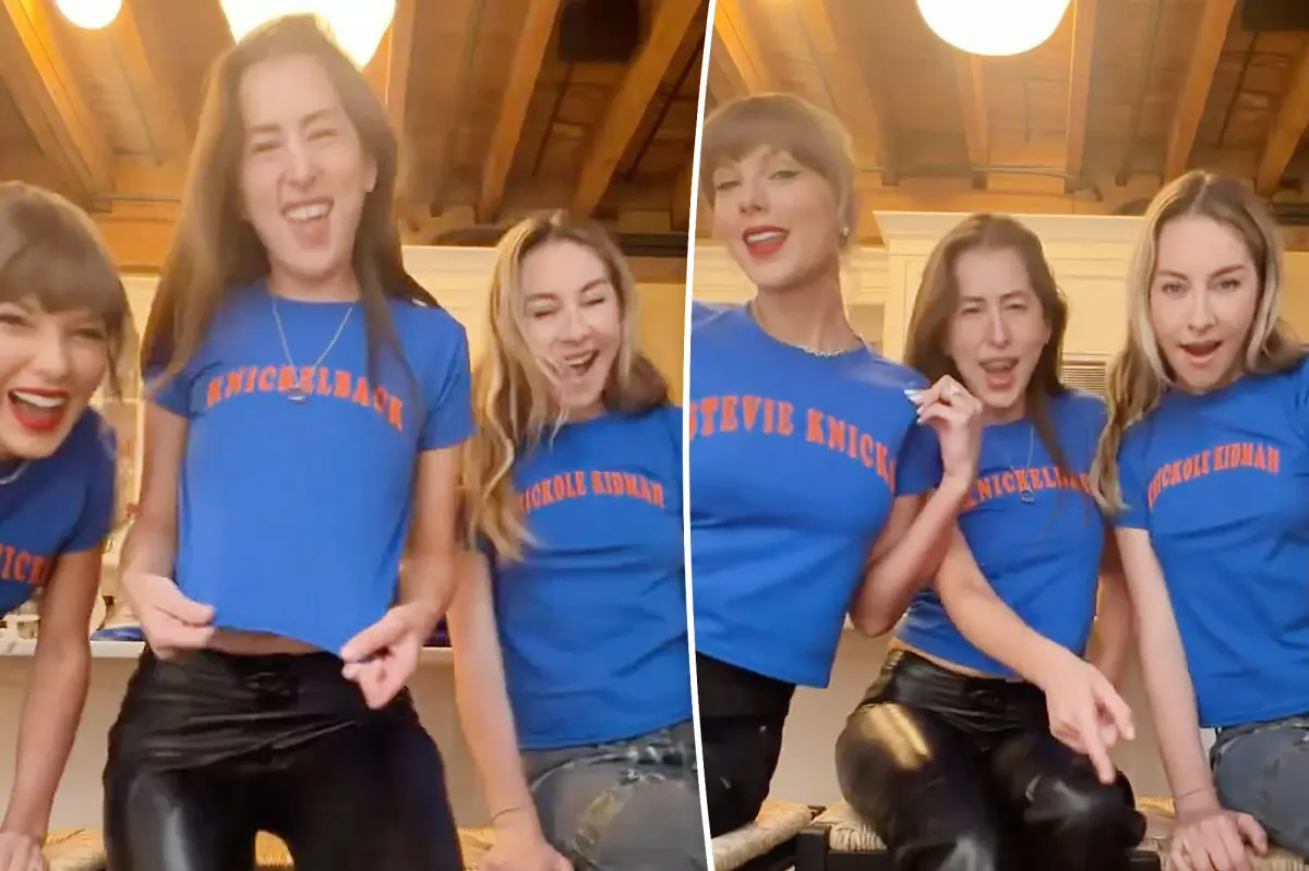 Taylor Swift and the Haim sisters ‘just wanna have pun’ showing off custom Knicks shirts