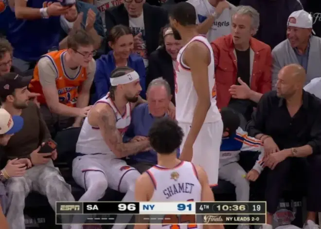 Knicks guard Jose Alvarado plows into former NYC Mayor Bloomberg during Game 3 of Finals