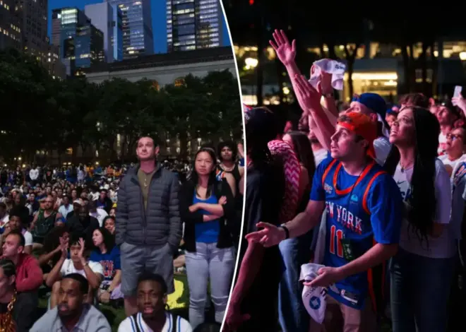 Knicks fans clash with cops in chaotic scene outside Bryant Park Game 3 watch party