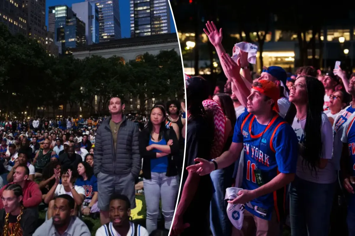 Knicks fans clash with cops in chaotic scene outside Bryant Park Game 3 watch party