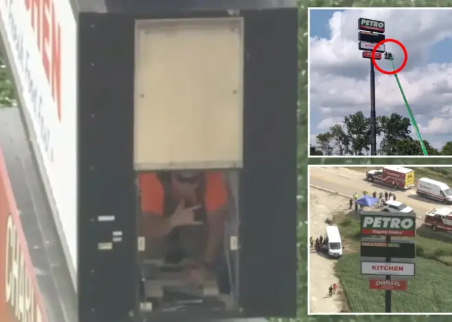 Illinois worker trapped inside 130-foot-tall gas station sign for nearly 7 hours — but still manages to give thumbs up