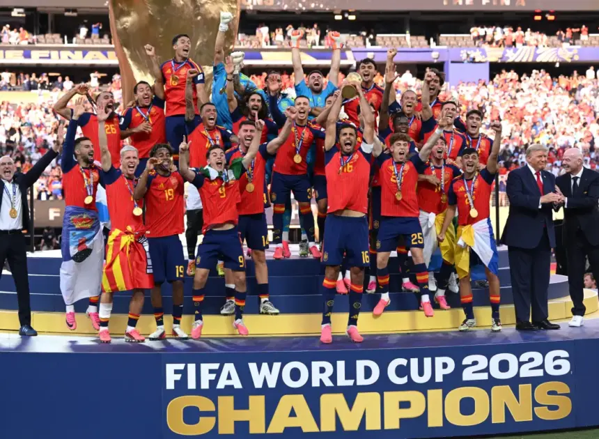Trump and FIFA prez come on the field to hand off World Cup trophy to Spain