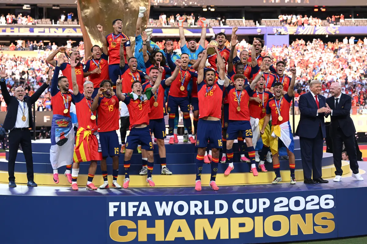 Trump and FIFA prez come on the field to hand off World Cup trophy to Spain