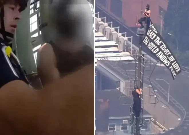 Shocking NYPD bodycam footage shows moment Empire State Building daredevil lovebirds get busted after climbing landmark