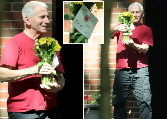 Limelight-loving Fauci all smiles as he’s surprised by flowers left by adoring fan — after getting savaged by Senate Republicans