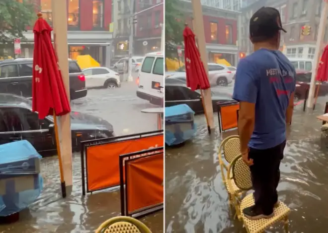 Shocking video shows streets of Soho underwater as NYC is hit with heavy rain and flash flooding