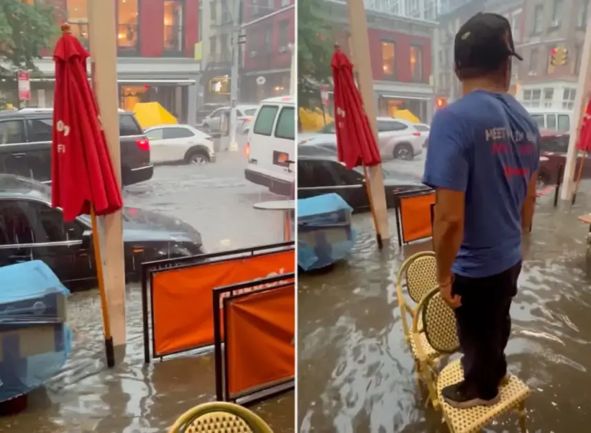 Shocking video shows streets of Soho underwater as NYC is hit with heavy rain and flash flooding