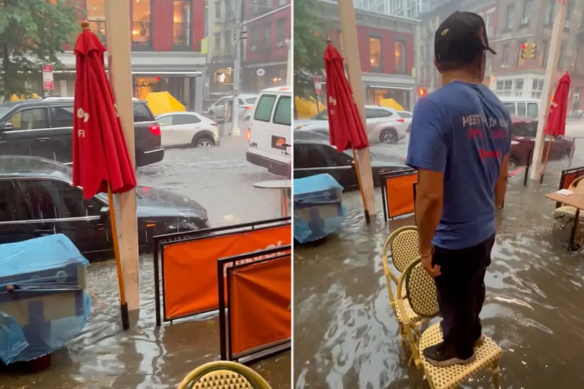 Shocking video shows streets of Soho underwater as NYC is hit with heavy rain and flash flooding