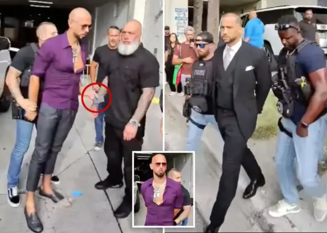 Andrew Tate arrest video shows moment he tried to give phone to bodyguard as he’s cuffed by US Marshals