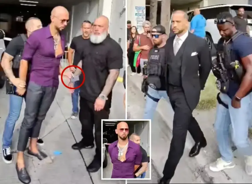 Andrew Tate arrest video shows moment he tried to give phone to bodyguard as he’s cuffed by US Marshals