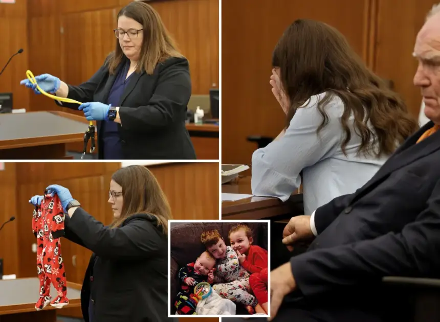 Lindsay Clancy sobs at trial as her kids’ PJs, exercise bands used to strangle them are shown to jury