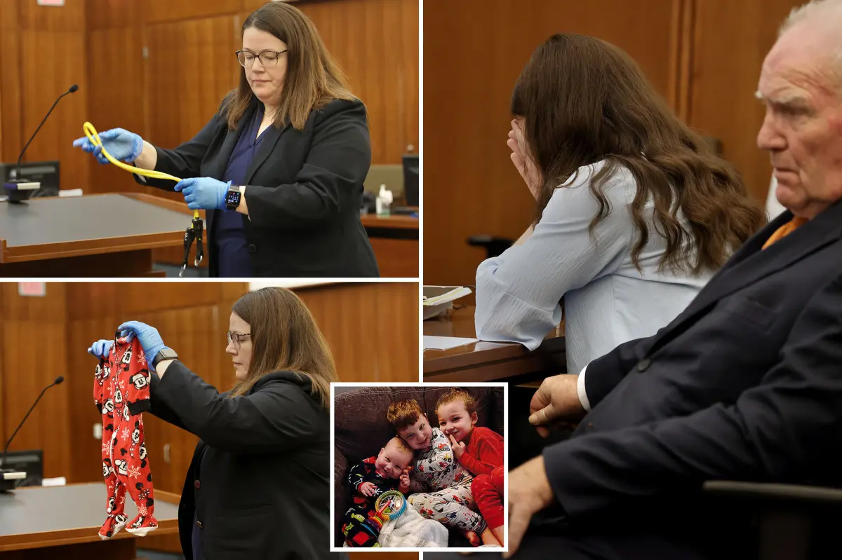 Lindsay Clancy sobs at trial as her kids’ PJs, exercise bands used to strangle them are shown to jury