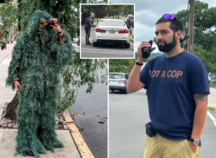 NJ cop disguises himself as a shrub to bust 74 distracted drivers