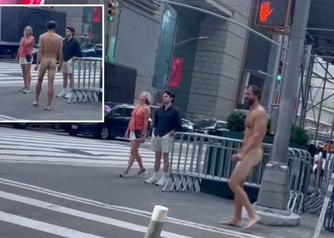 Exclusive | Buck-naked bum who’s not the Naked Cowboy strolls through Times Square, drawing gasps: video