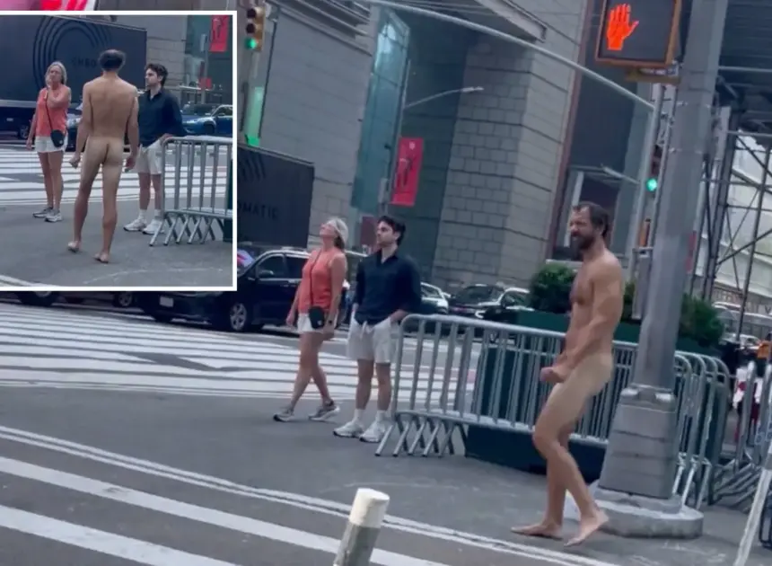 Exclusive | Buck-naked bum who’s not the Naked Cowboy strolls through Times Square, drawing gasps: video