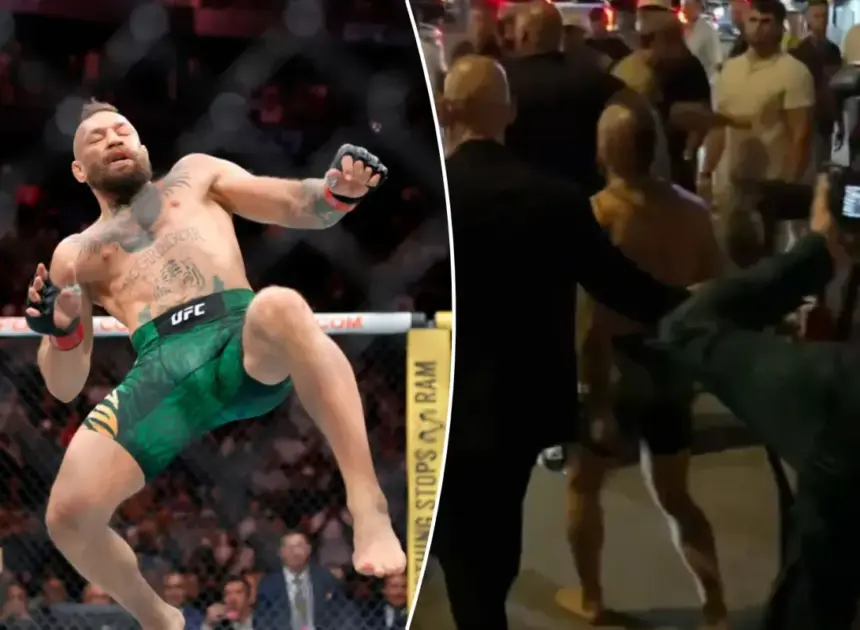 Conor McGregor bolts out of arena barefoot after brutal knee injury at UFC 329
