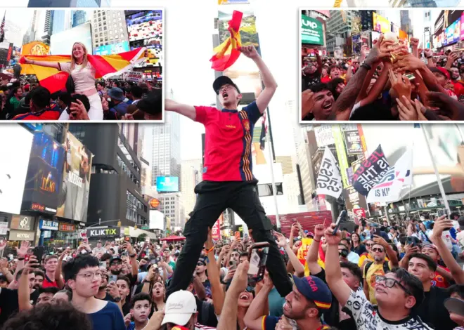 Jubilant Spain fans flock to NYC landmarks to celebrate World Cup win among dejected Argentinians