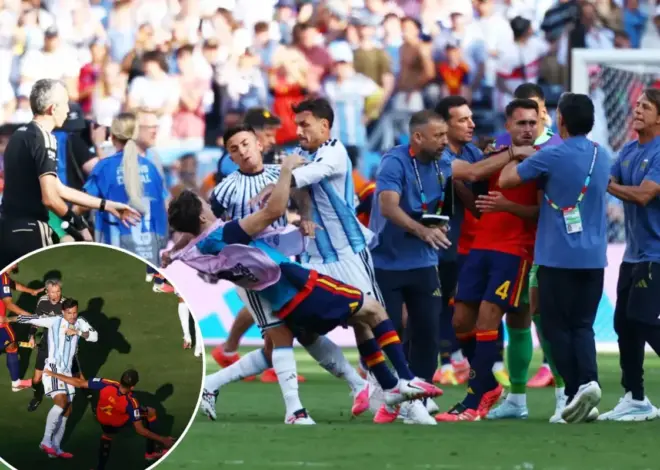 Punches thrown as wild brawl breaks out after final World Cup whistle