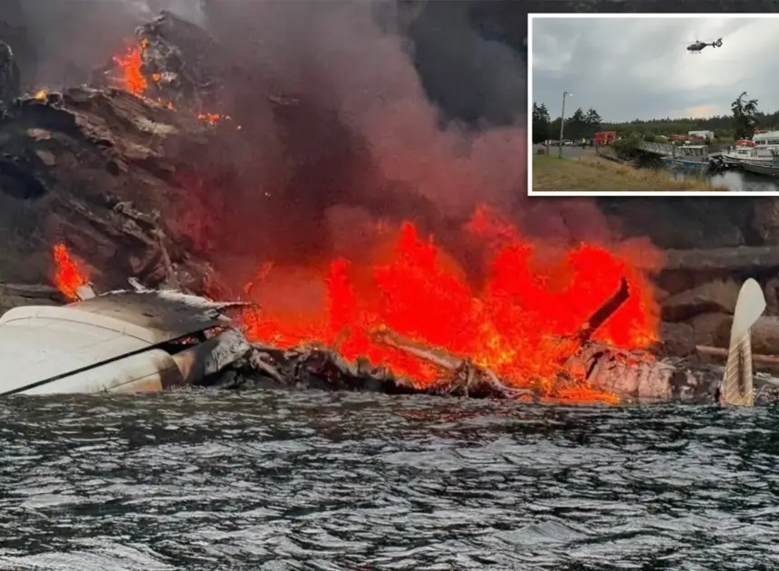Plane with 11 on board bursts into flames after crash-landing off Washington island