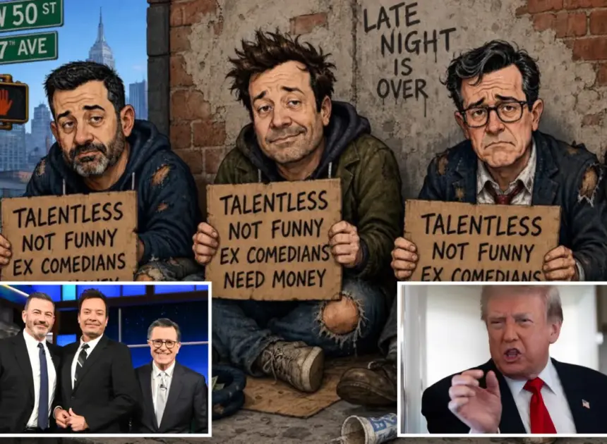 Trump mocks Kimmel, Fallon, Colbert with cartoon of comedians begging for money as he ramps up late-night criticism