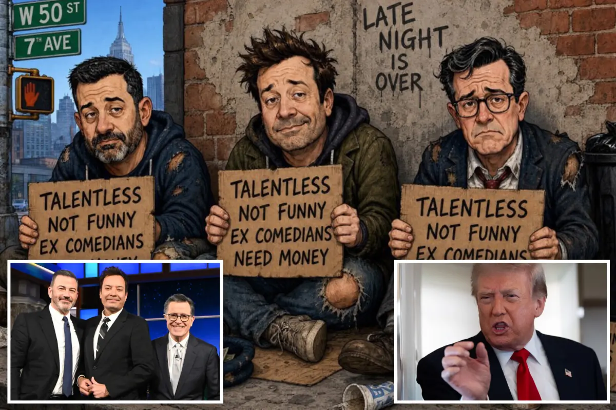 Trump mocks Kimmel, Fallon, Colbert with cartoon of comedians begging for money as he ramps up late-night criticism