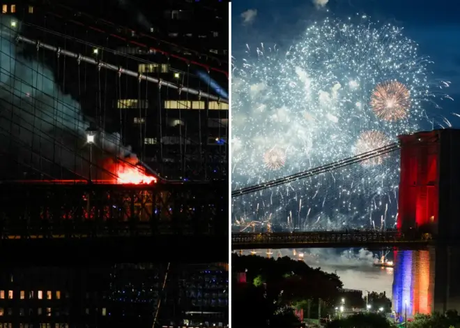 Brooklyn Bridge catches fire during Fourth of July fireworks display