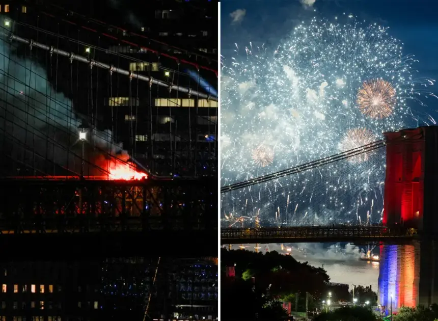 Brooklyn Bridge catches fire during Fourth of July fireworks display