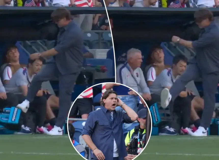 Heated USMNT coach Mauricio Pochettino takes out frustrations on water bottles after second  Belgium goal