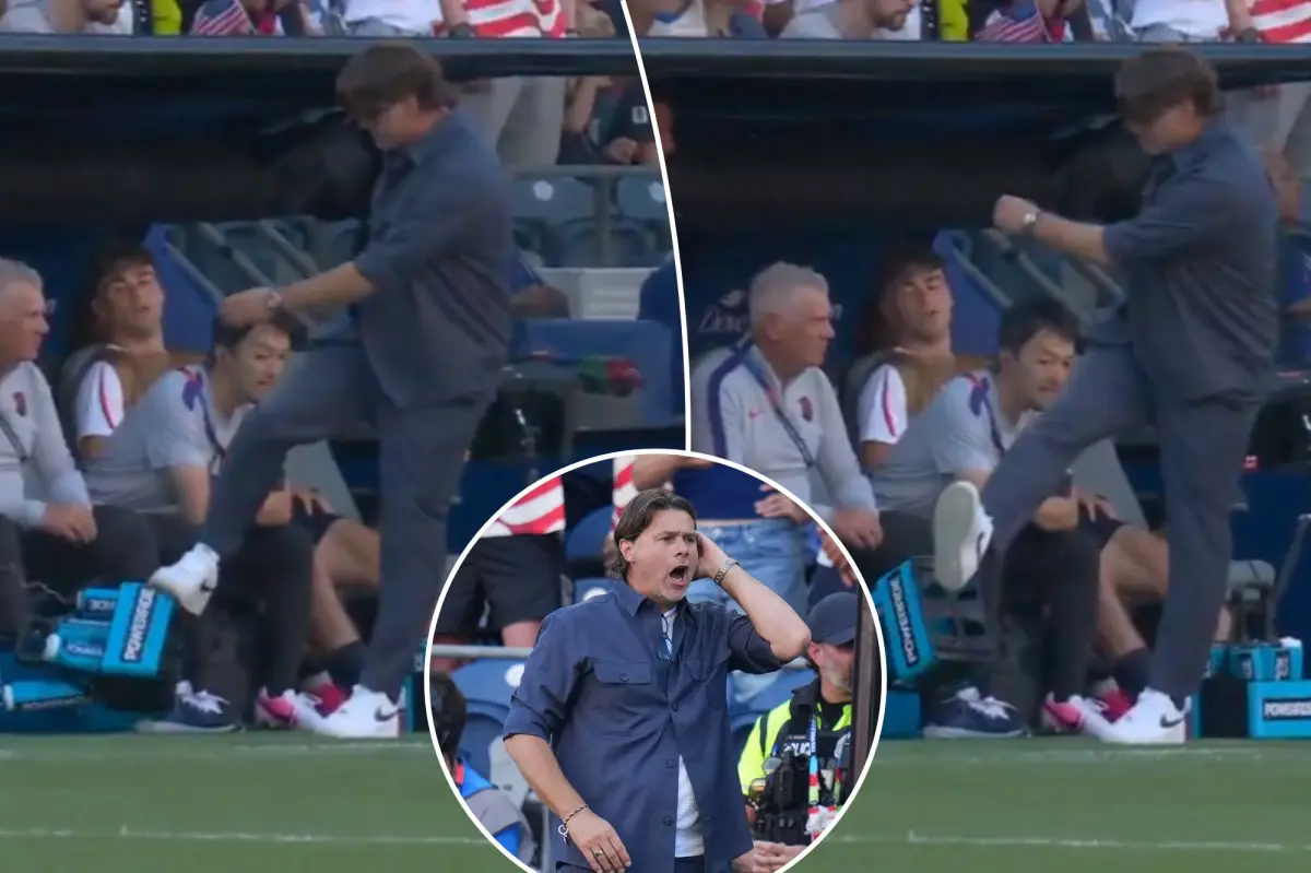 Heated USMNT coach Mauricio Pochettino takes out frustrations on water bottles after second  Belgium goal