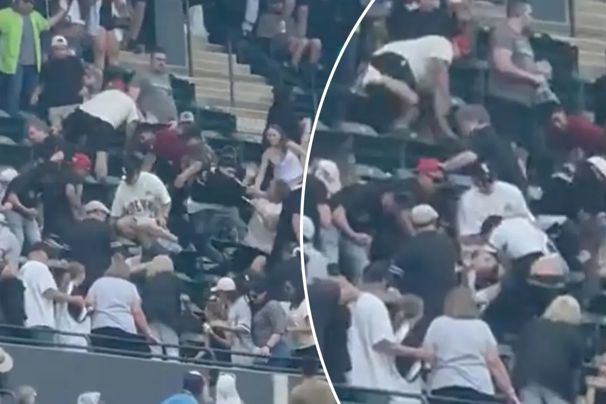 Fan leaps down two rows to stomp fellow spectator in wild brawl during Mets-White Sox game