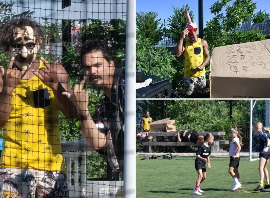 Exclusive | Phallic-masked sicko, unhinged vagrants terrorize young girls at soccer practice at NYC park