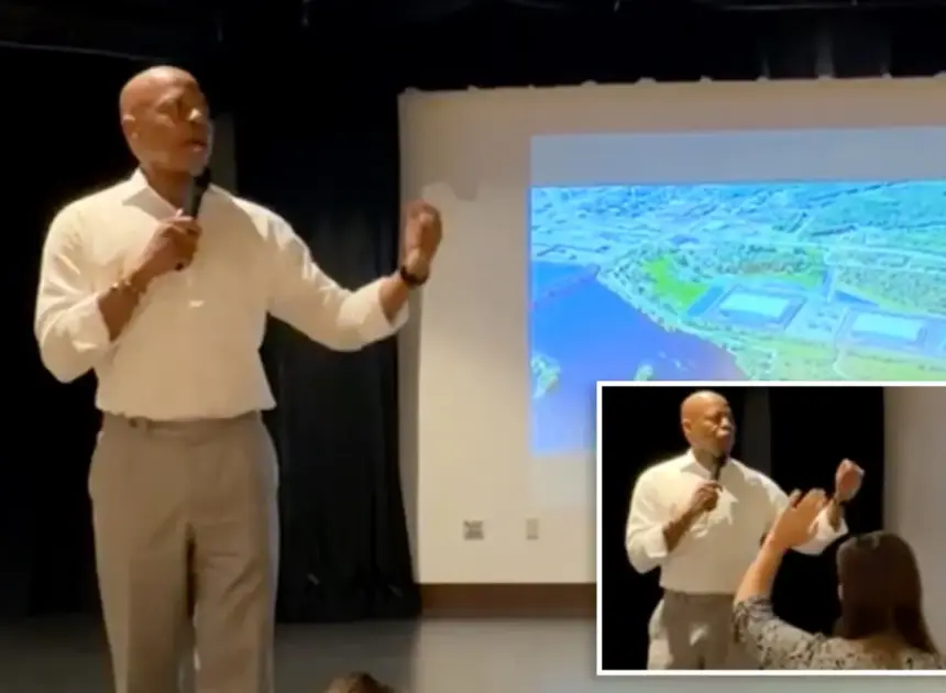 Ex-NYC Mayor Eric Adams mercilessly heckled as he tries to pitch Wisconsin town on AI data center: video