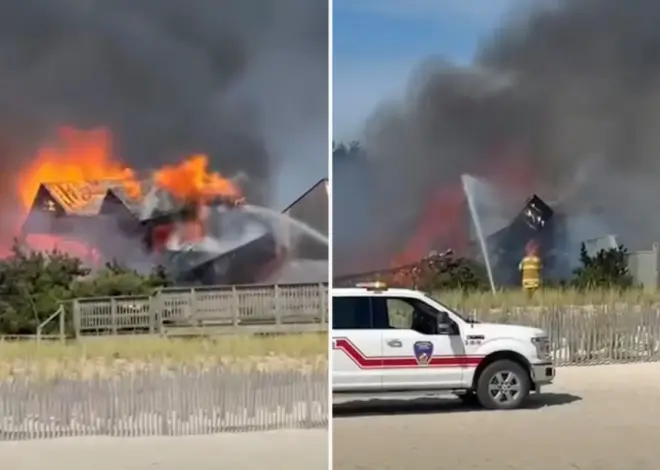 Beachfront Fire Island home reduced to rubble by raging caught-on-camera inferno