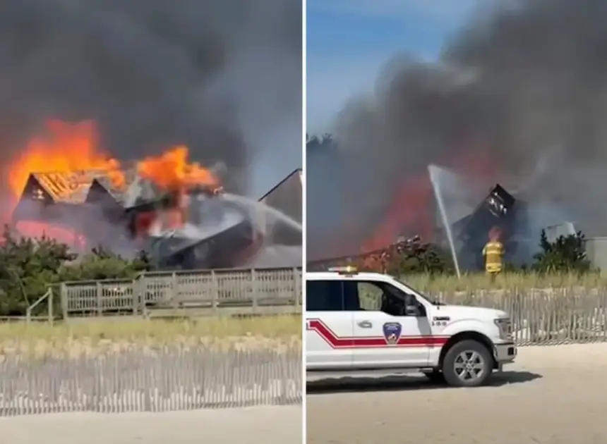 Beachfront Fire Island home reduced to rubble by raging caught-on-camera inferno