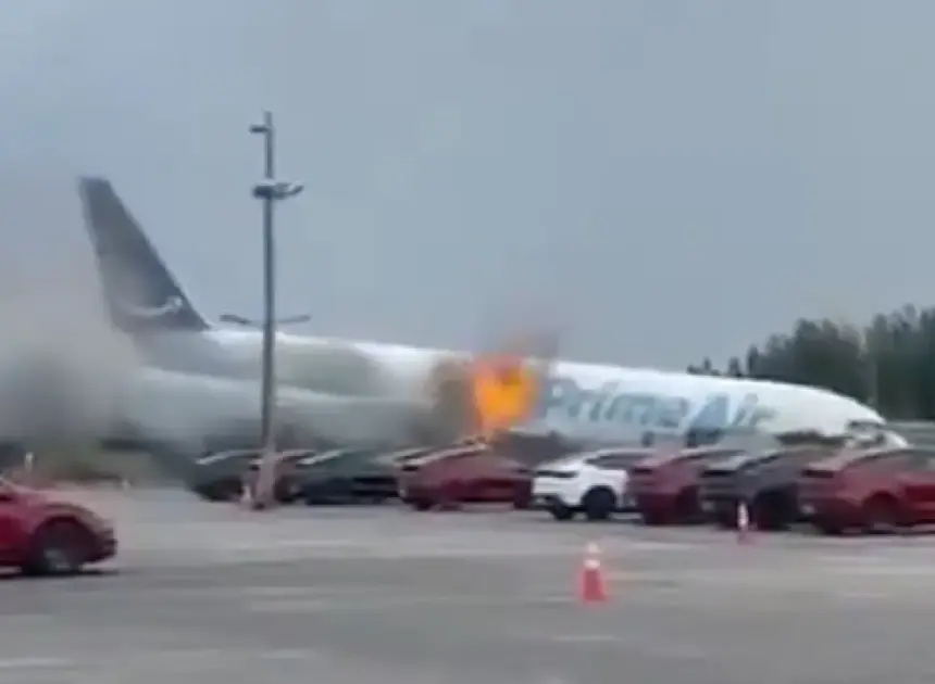 Flames shoot from Amazon cargo plane in dramatic video — as witnesses feared an explosion