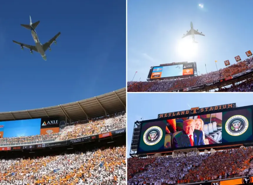 Air Force One does majestic flyover before Trump attends highly anticipated Texas-Tennessee game